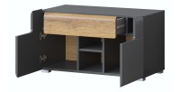 Banc de rangement design collection OHIO coloris gris anthracite et chêne vernis. 2 portes et 1 tiroir
