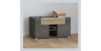 Banc de rangement design collection OHIO coloris gris anthracite et chêne vernis. 2 portes et 1 tiroir