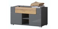 Banc de rangement design collection OHIO coloris gris anthracite et chêne vernis. 2 portes et 1 tiroir