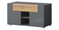 Design-Sitzbank der Kollektion OHIO in Anthrazitgrau und lackierter Eiche. 2 Türen und 1 Schublade.