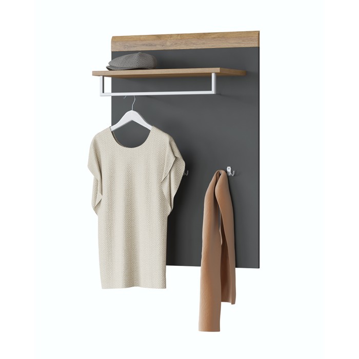 Wandgarderobe mit Regal, anthrazitgrau und lackierte Eiche, für Eingangsbereich, Kollektion OHIO