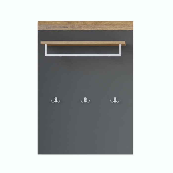 Wandgarderobe mit Regal, anthrazitgrau und lackierte Eiche, für Eingangsbereich, Kollektion OHIO