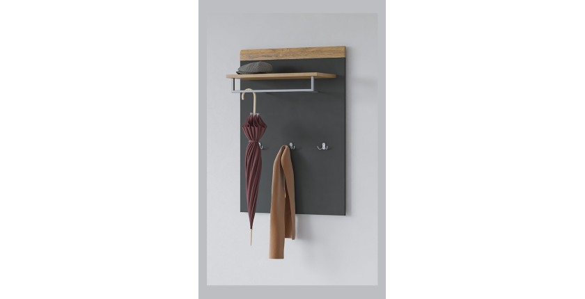 Wandgarderobe mit Regal, anthrazitgrau und lackierte Eiche, für Eingangsbereich, Kollektion OHIO