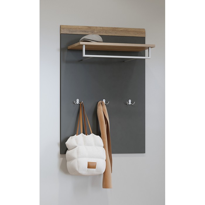 Wandgarderobe mit Regal, anthrazitgrau und lackierte Eiche, für Eingangsbereich, Kollektion OHIO