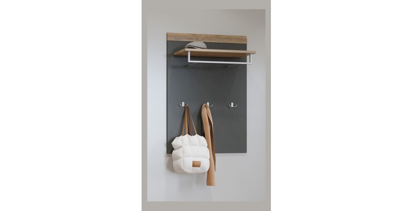Wandgarderobe mit Regal, anthrazitgrau und lackierte Eiche, für Eingangsbereich, Kollektion OHIO