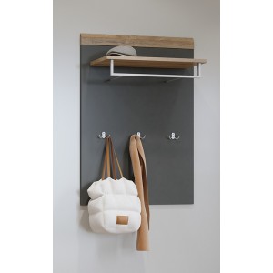 Wandgarderobe mit Regal, anthrazitgrau und lackierte Eiche, für Eingangsbereich, Kollektion OHIO