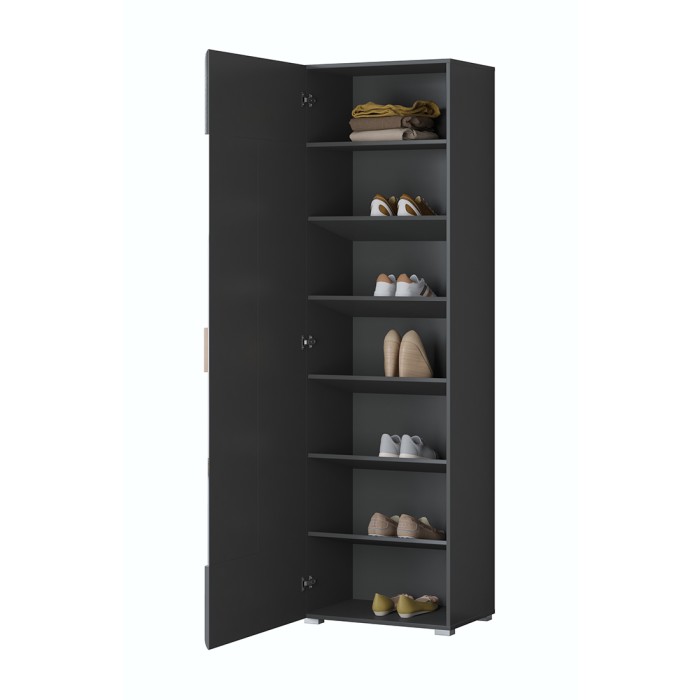 Design-Set aus 5 Möbelstücken für den Eingangsbereich, Kollektion OHIO, in Anthrazitgrau und lackierter Eiche.