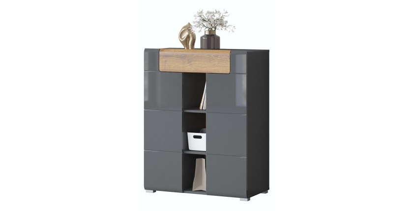 5-teiliges Design-Möbelset für den Eingangsbereich, Kollektion OHIO, in Anthrazitgrau und lackierter Eiche.