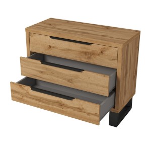 Commode style industriel 3 tiroirs. Collection MILOS coloris chêne brut et noir