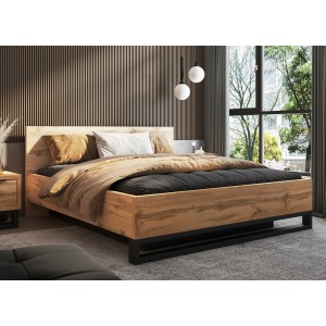 Bett mit Stauraum 180x200 im Industriestil - Kollektion MILOS. Farbe Roh-Eiche und Schwarz.