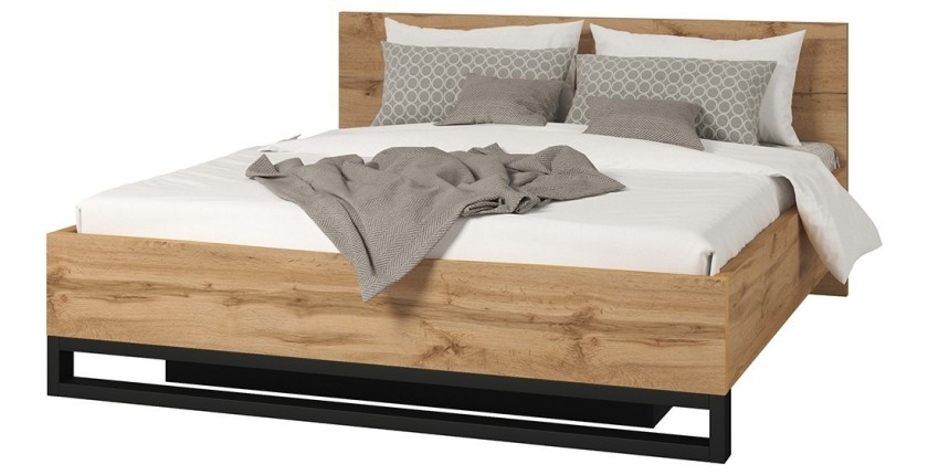 Bett mit Stauraum 180x200 im Industriestil - Kollektion MILOS. Farbe Roh-Eiche und Schwarz.