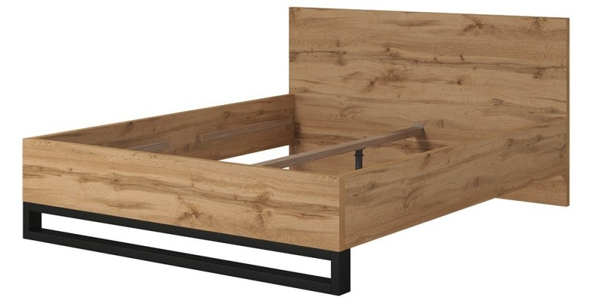 Letto matrimoniale 160x200 in stile industriale - Collezione MILOS. Colori rovere grezzo e nero. Rete inclusa.