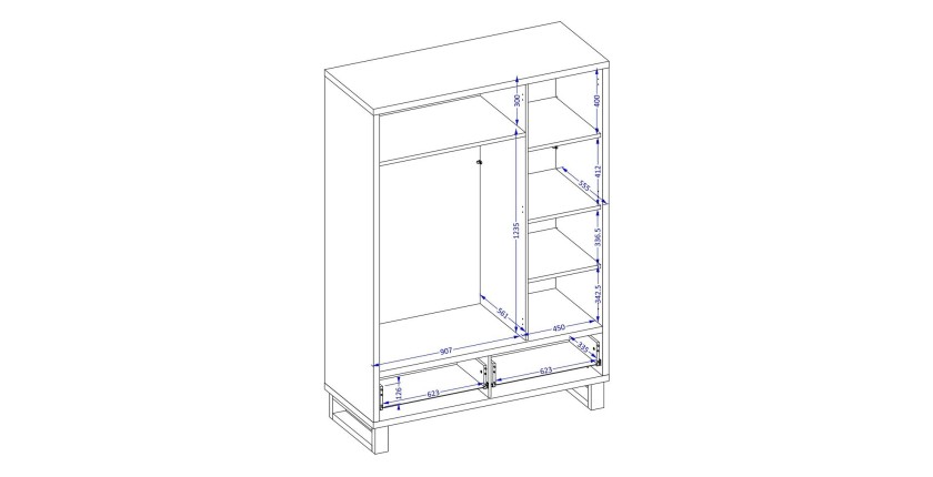 Komplettes Industriestil Schlafzimmer Set MILOS Kollektion: Dreitüriger Schrank, Bett 140x200, Kommode, Nachttische, rohe Eiche 