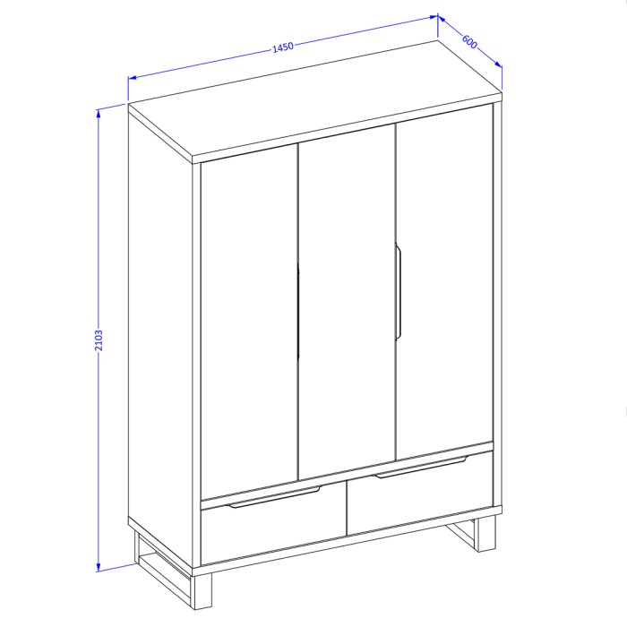 Komplettes Schlafzimmer im Industriestil, Kollektion MILOS: Kleiderschrank mit 3 Türen, Bett 160x200, Kommode, Nachttische, rohe