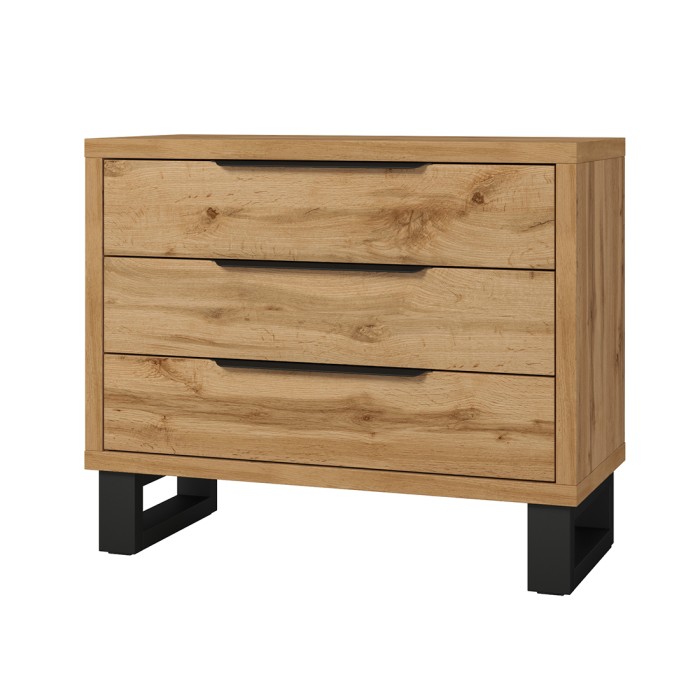 Komplettes Schlafzimmer im Industriestil, Kollektion MILOS: Kleiderschrank mit 3 Türen, Bett 160x200, Kommode, Nachttische, rohe