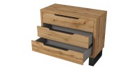 Vollständiges Industrie-Schlafzimmer-Set MILOS: Kleiderschrank mit 4 Türen, Bett 140x200, Kommode, Nachttische, rohe Eiche/schwa