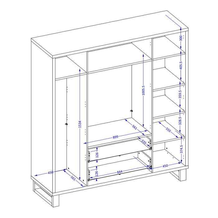Komplettes industrielles Schlafzimmer MILOS: Kleiderschrank mit 4 Türen, Bett 140x200, Kommode, Nachttische, rohe Eiche/schwarz