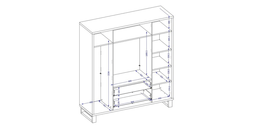 Vollständiges Industrie-Schlafzimmer-Set MILOS: Kleiderschrank mit 4 Türen, Bett 140x200, Kommode, Nachttische, rohe Eiche/schwa