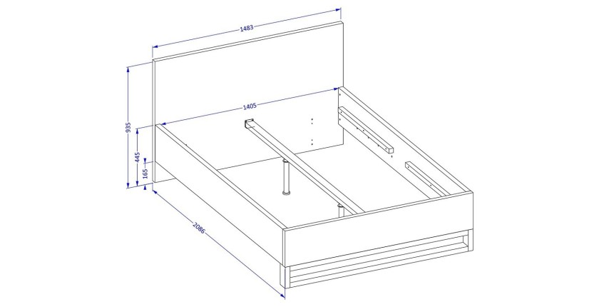 Set letto 140x200 e comodini in stile industriale, collezione MILOS, rovere grezzo/nero, rete inclusa