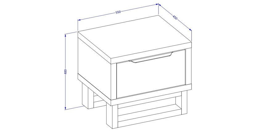 Set letto 140x200 e comodini in stile industriale, collezione MILOS, rovere grezzo/nero, rete inclusa
