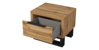 Set letto 140x200 e comodini in stile industriale, collezione MILOS, rovere grezzo/nero, rete inclusa