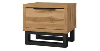 Ensemble lit 160x200 et deux chevets style industriel - Collection MILOS. Coloris chêne brut et noir. Sommier inclus