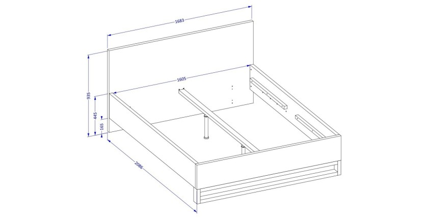 Bettset 160x200 und zwei Nachttische im Industriestil - Kollektion MILOS. Farbe rohe Eiche und Schwarz. Lattenrost inklusive.