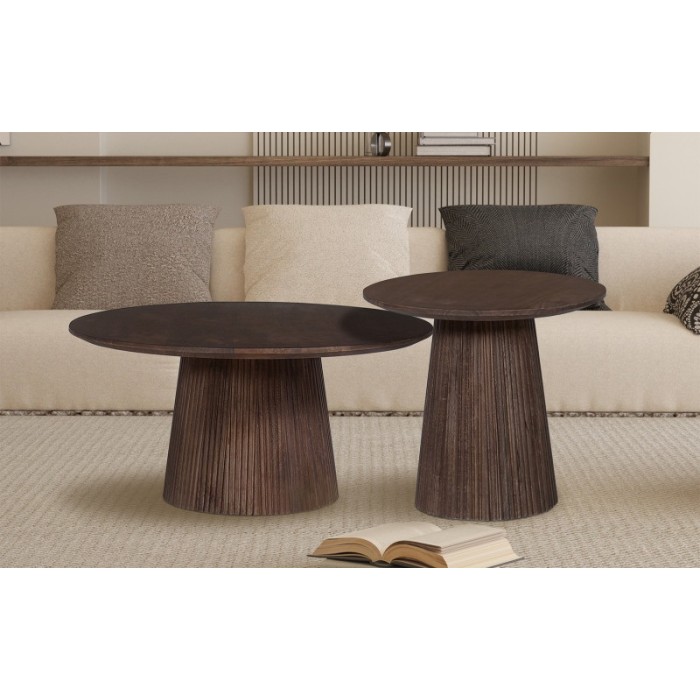 Table ronde collection MITCHEL en bois exotique de manguier brun diamètre 80 cm
