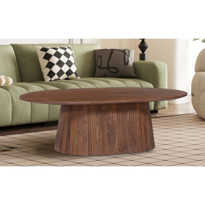 Table basse ovale collection MITCHEL en bois exotique de manguier brun clair 120x70cm