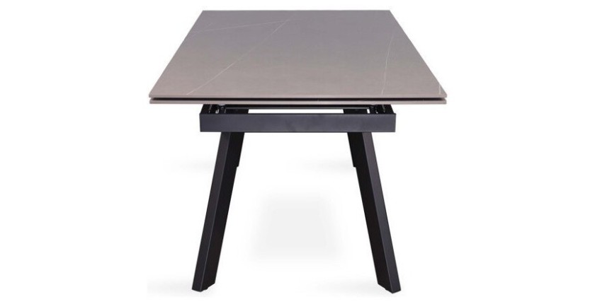 Table à manger collection LAROS en métal avec plateau noir en pierre extensible jusqu'à 240cm