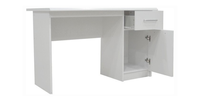 Bureau droit de la collection PRAGUE un tiroir et une porte coloris blanc