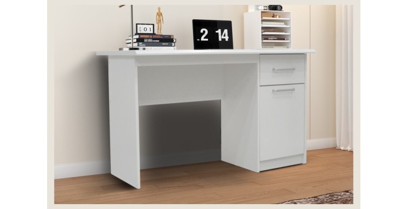 Bureau droit de la collection PRAGUE un tiroir et une porte coloris blanc