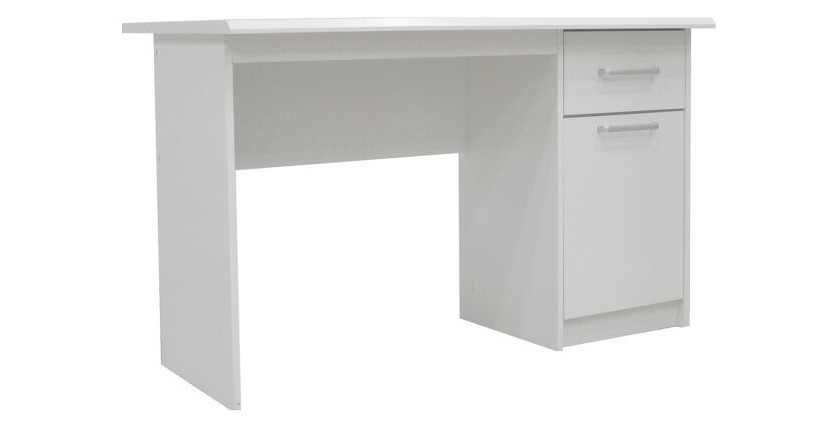 Bureau droit de la collection PRAGUE un tiroir et une porte coloris blanc