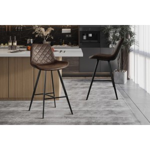 Tabouret de bar style vintage coloris brun foncé. Collection PALMADE