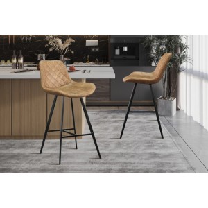 Tabouret de bar style vintage coloris cognac. Collection PALMADE