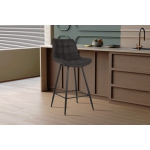 Tabouret de bar style vintage coloris gris foncé. Collection PALMADE