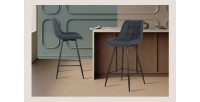 Tabouret de bar style vintage coloris bleu foncé. Collection PALMADE