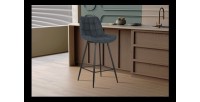 Tabouret de bar style vintage coloris bleu foncé. Collection PALMADE