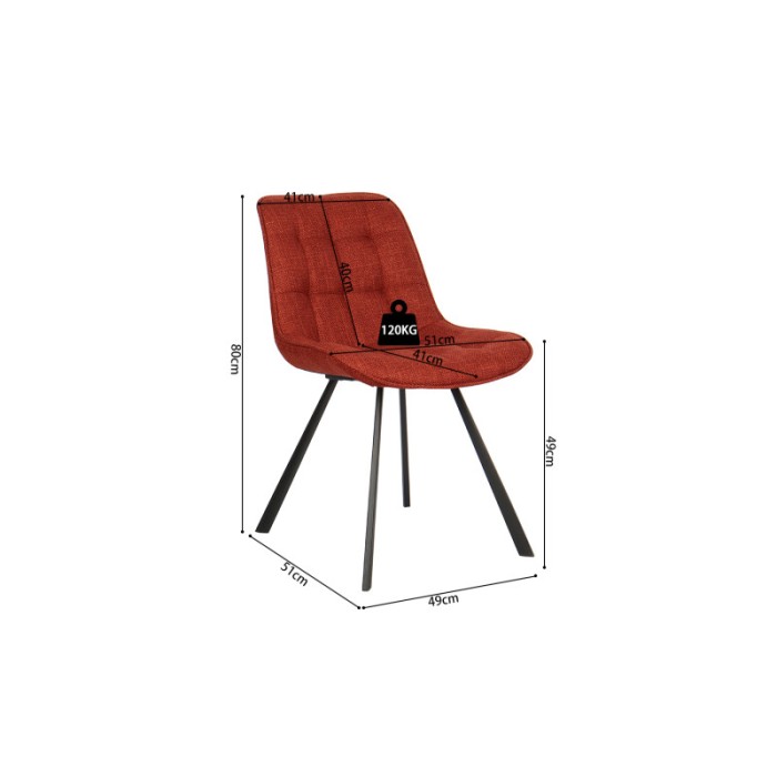 Set mit zwei Stühlen für das Wohnzimmer aus rotem Stoff, Kollektion PALMA. Metallstruktur in Schwarz