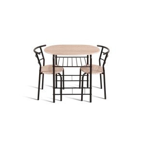 Table à manger ovale avec grille de rangement et ses 2 chaises idéal petit espace - Papier décor chêne sonoma