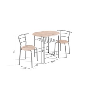 Table à manger ovale avec grille de rangement et ses 2 chaises idéal petit espace - Papier décor chêne sonoma