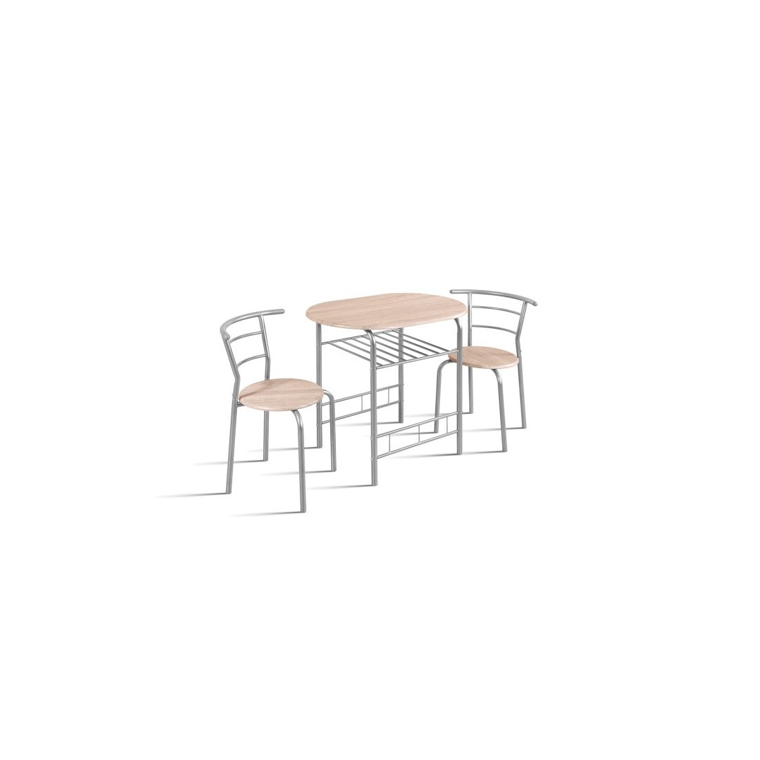 Table à manger ovale avec grille de rangement et ses 2 chaises idéal petit espace - Papier décor chêne sonoma