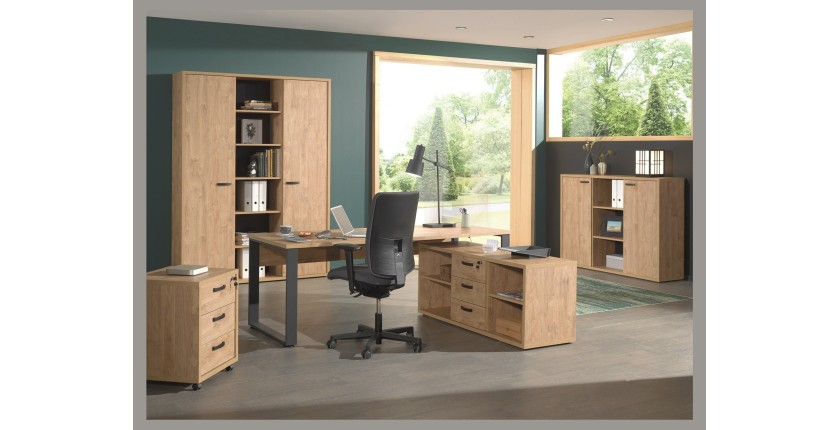 Bureau professionnel droit 170cm – Chêne doré et noir – Collection DEPÉ