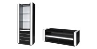 Schwarzes und weißes LINA-Set: Vitrine und TV-Möbel mit LED