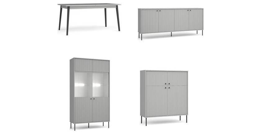 Salle à manger complète ISIS : Vaisselier, Buffet, Vitrine et Table Extensible.