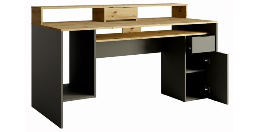Computerschreibtisch 160 cm, Kollektion ROXI, Farbe Eiche und Grau, mit Stauraum