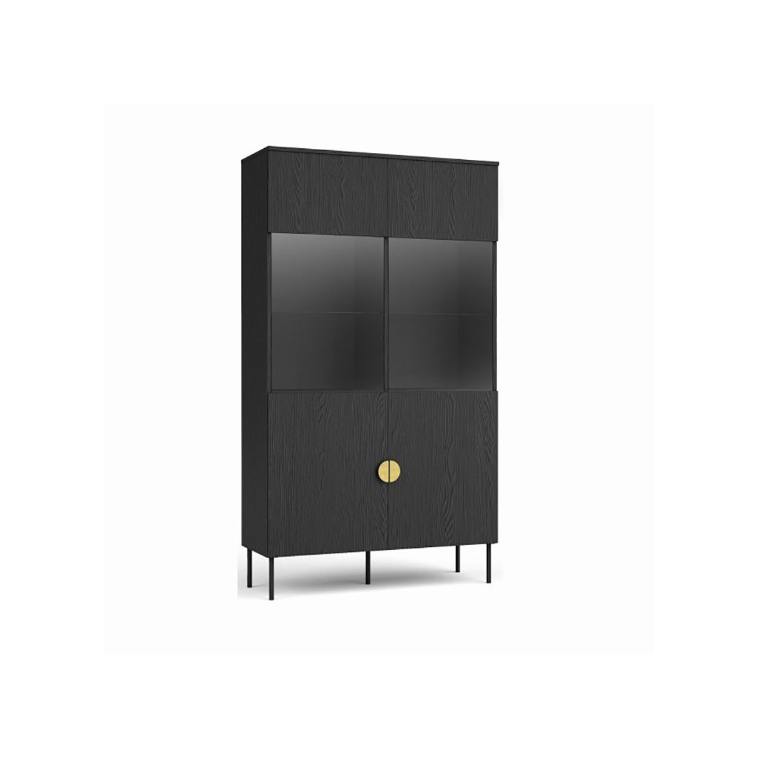 Vitrine noire avec portes vitrées et poignées dorées - Collection MONDO