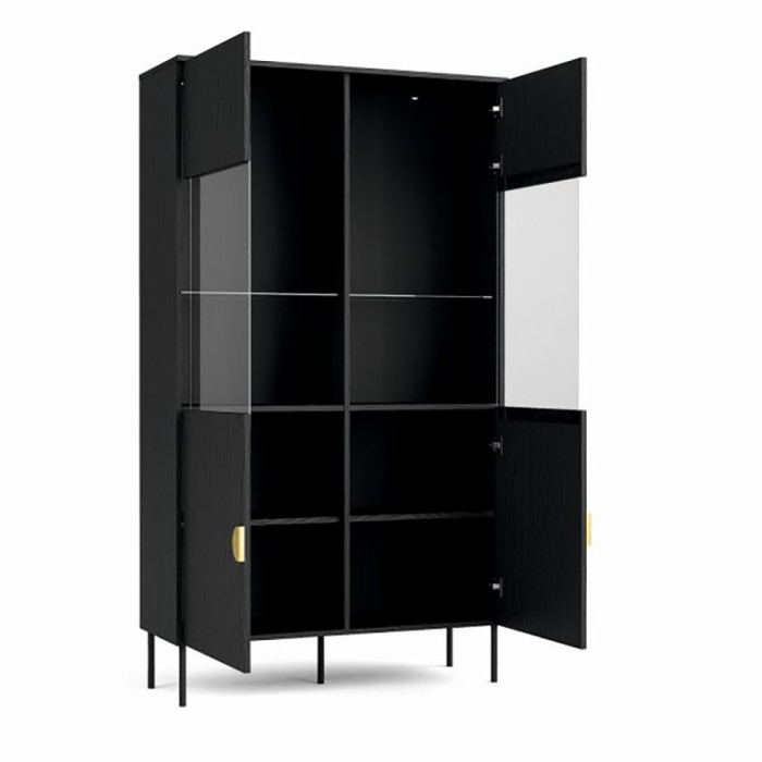Schwarze Vitrine mit Glastüren und goldenen Griffen - Kollektion MONDO