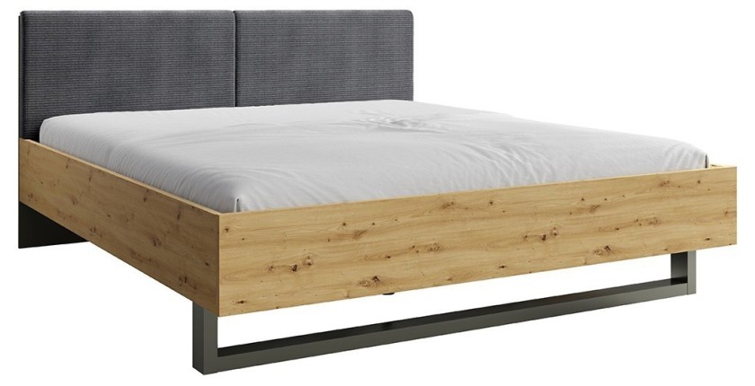 Lit adulte IZO 180x200 avec sommier inclus – chêne et gris anthracite