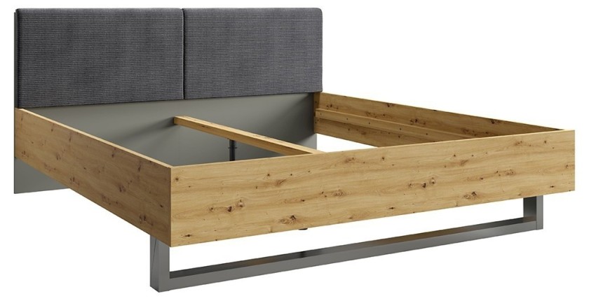 Lit adulte IZO 180x200 avec sommier inclus – chêne et gris anthracite